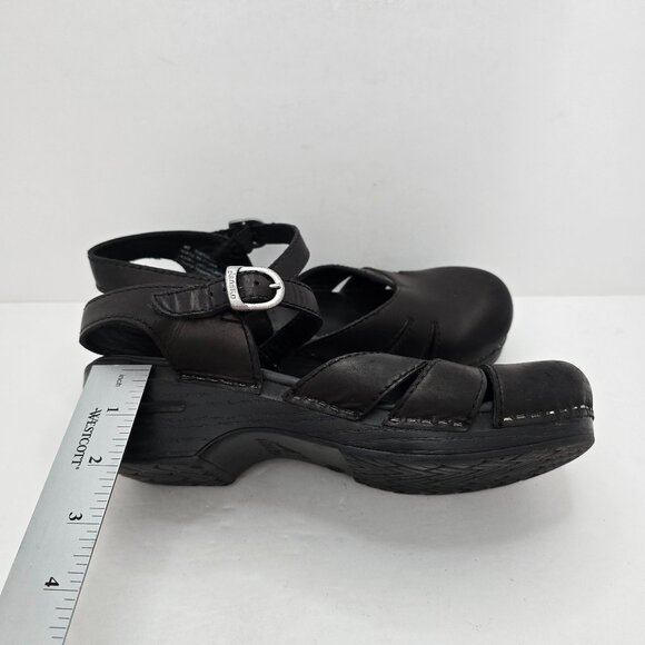 Dansko | 'Marcelle' black leather Mary Jane platform boho clogs shoes | WMS 9 - Picture 4 of 11